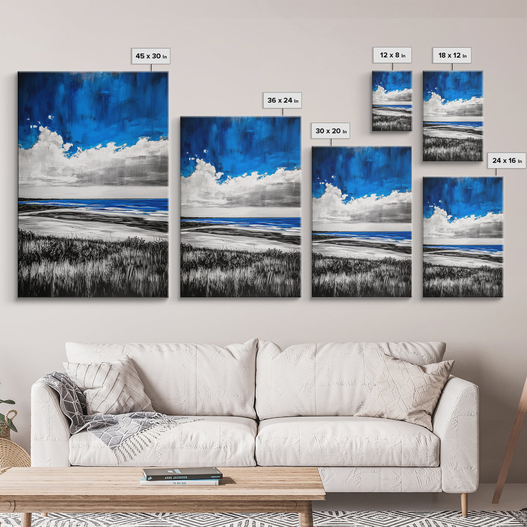 Blue Ocean, Coastal Wall Art, Beach House Decor, Minimalist Landscape, Nautical Aesthetic, Living Room Canvas Print, Ocean Lover Gift