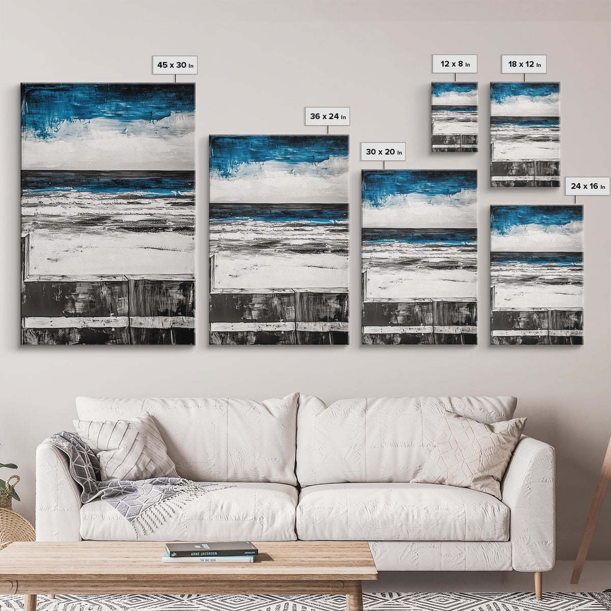 Ocean Horizon, Moody Sky Seascape, Coastal Art Print, Black and White Beach Decor, Modern Home Wall Art, Relaxing Framed Canvas Print