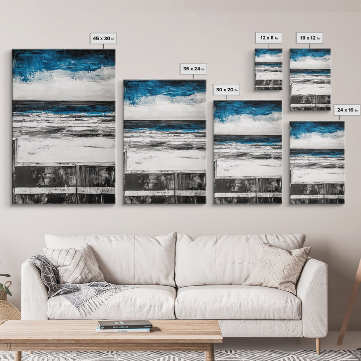 Ocean Horizon, Moody Sky Seascape, Coastal Art Print, Black and White Beach Decor, Modern Home Wall Art, Relaxing Framed Canvas Print