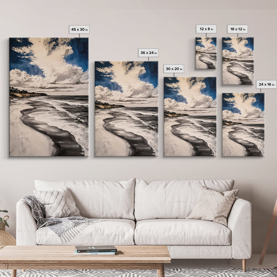 Rolling Waves, Serene Beach Wall Art, Coastal Home Decor, Nautical Aesthetic, Peaceful Ocean Print, Framed Canvas Print, Modern Seascape