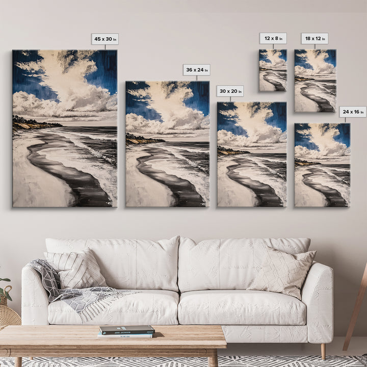 Rolling Waves, Serene Beach Wall Art, Coastal Home Decor, Nautical Aesthetic, Peaceful Ocean Print, Framed Canvas Print, Modern Seascape