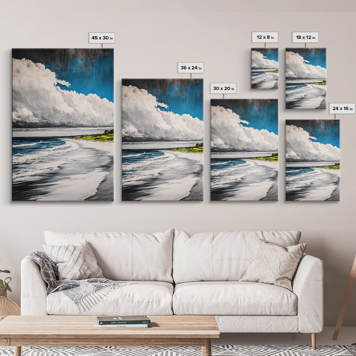 Beach Serenity, Coastal, Ocean Waves, Nature Art, Framed Canvas Print, Living Room Wall Art, Beach House Decor, Minimalist Landscape