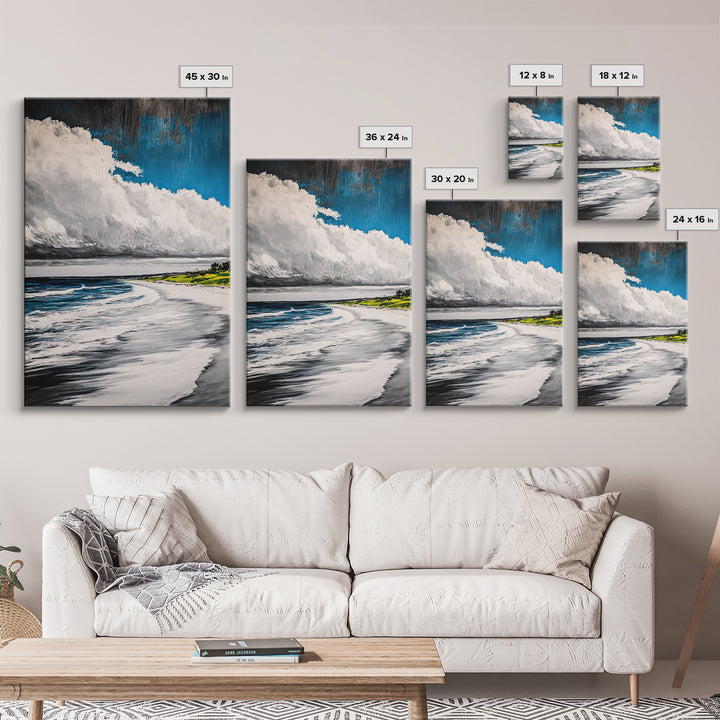 Beach Serenity, Coastal, Ocean Waves, Nature Art, Framed Canvas Print, Living Room Wall Art, Beach House Decor, Minimalist Landscape