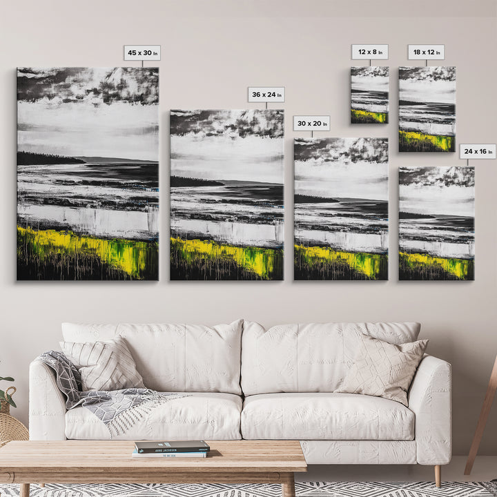 Coastal Shoreline, Misty Landscape, Black and White, Nature Print, Framed Canvas Print, Office Wall Art, Serene Seascape, Minimalist Art