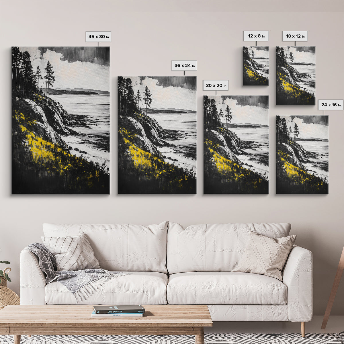 Rocky Coast, Pine Trees, Ocean View, Coastal Landscape, Canvas Print, Cabin Wall Decor, Rustic Home Art, Nature Inspired Painting