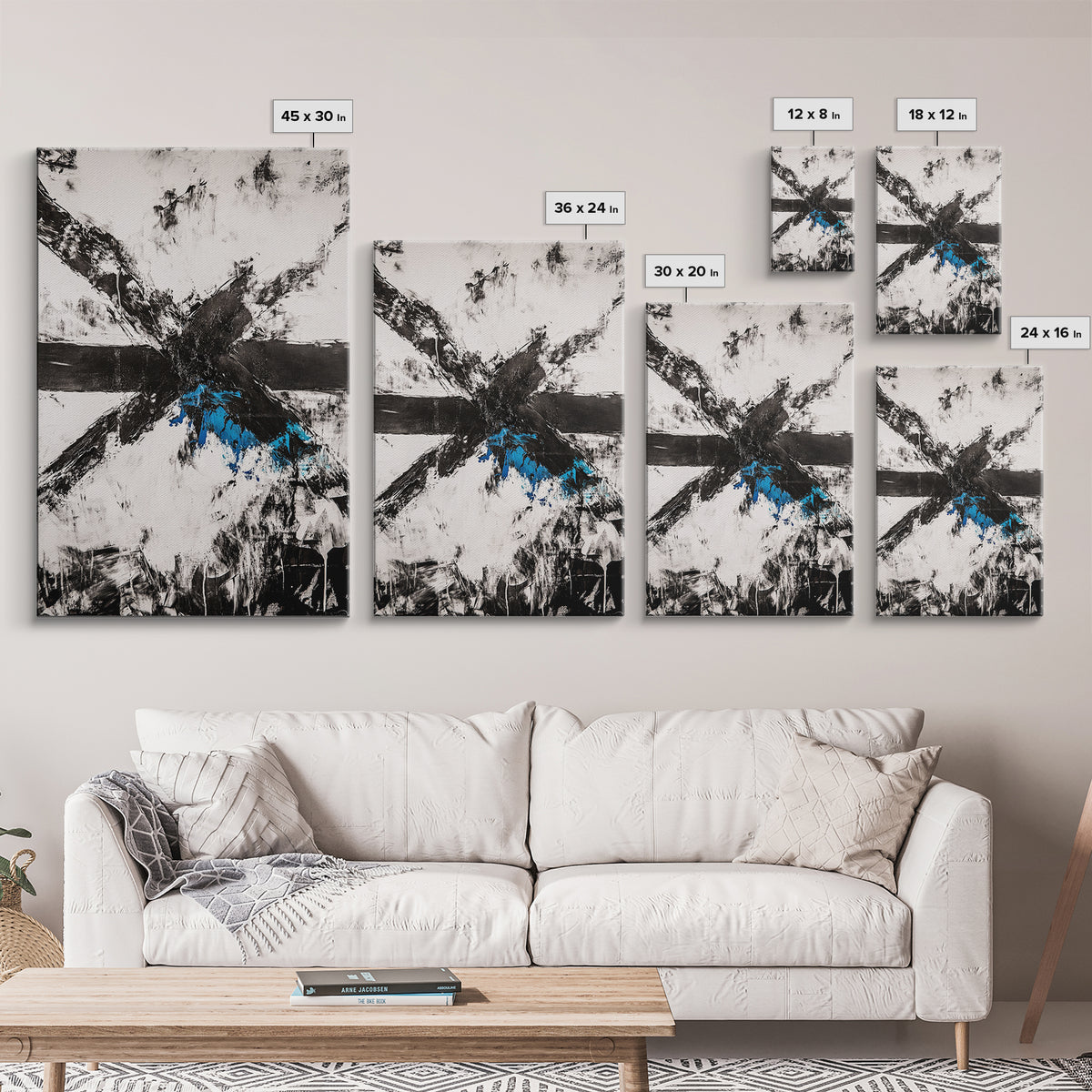 Black White Chaos, Modern Abstract, Bold Brush Strokes, Framed Canvas Print, Office Decor, Industrial Wall Art, Contemporary Art