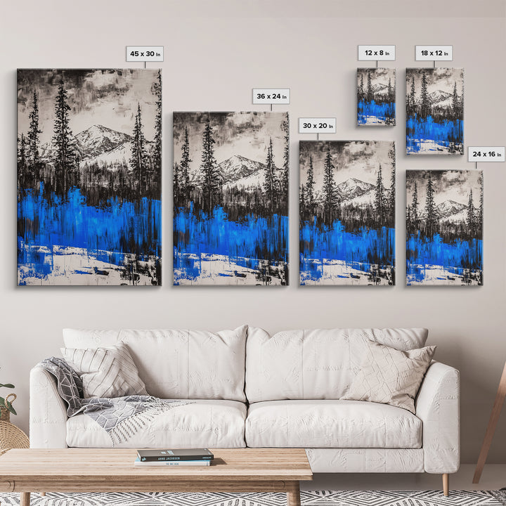 Mountain Wilderness, Winter Landscape, Blue Trees, Framed Canvas Print, Cabin Wall Art, Outdoor Lover Gift, Serene Nature Art