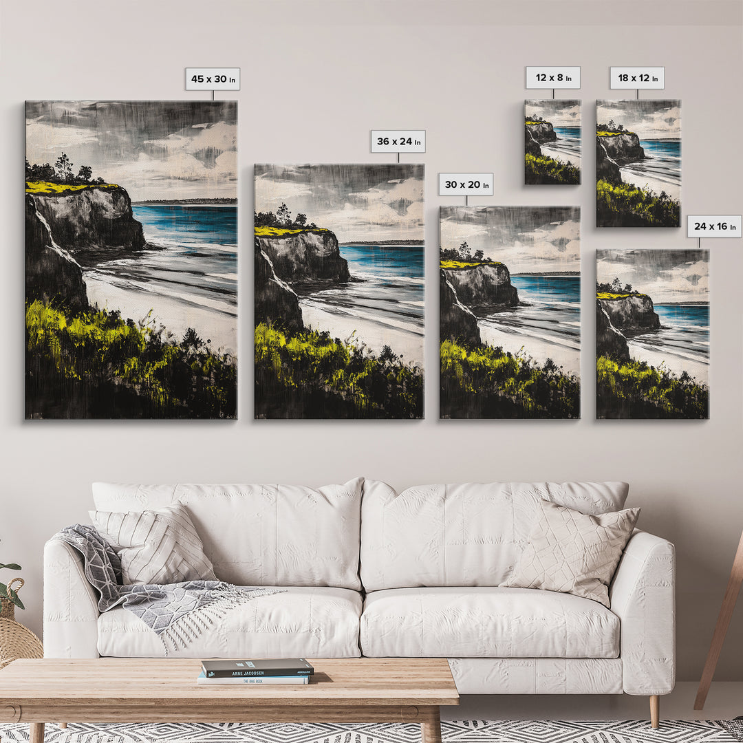 Cliffside View Landscape, Coastal Serenity, Seaside Painting, Nautical Wall Art, Nature Lovers Gift, Relaxing Decor, Framed Canvas Print