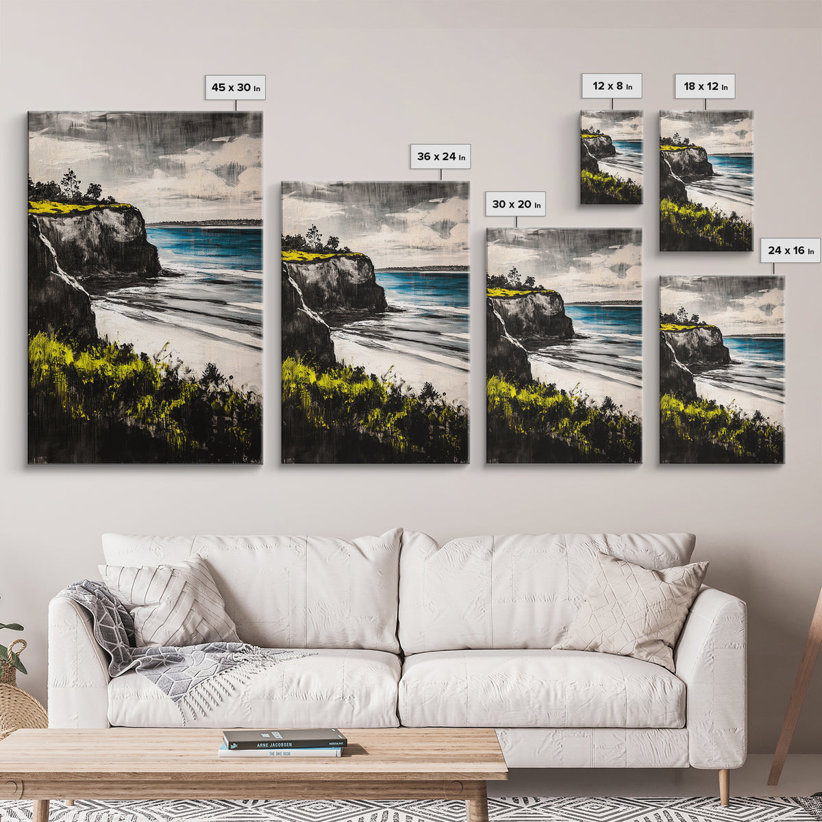 Cliffside View Landscape, Coastal Serenity, Seaside Painting, Nautical Wall Art, Nature Lovers Gift, Relaxing Decor, Framed Canvas Print