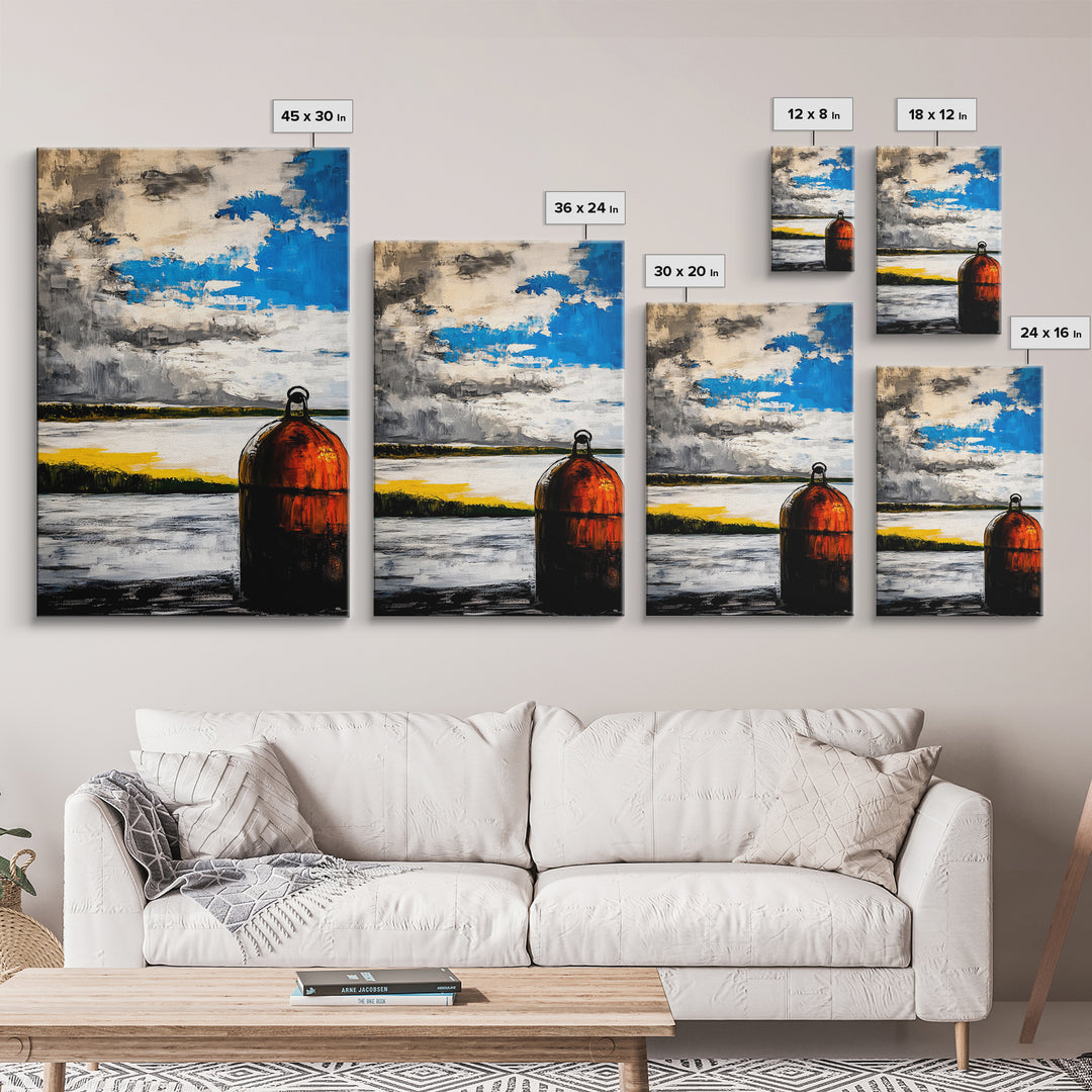 Nautical Buoy Art, Coastal Wall Print, Maritime Home Decor, Rustic Beach House Art, Ocean Themed Artwork, Living Room Framed Canvas Print