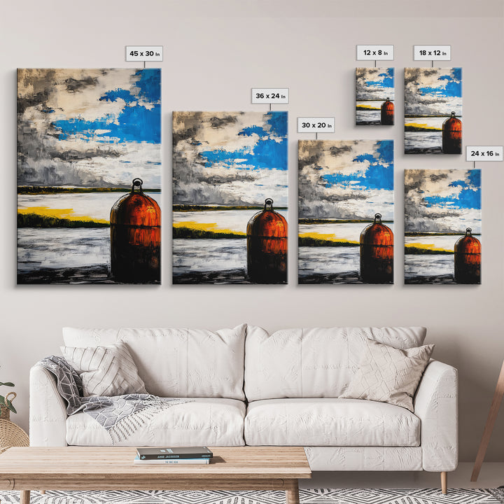 Nautical Buoy Art, Coastal Wall Print, Maritime Home Decor, Rustic Beach House Art, Ocean Themed Artwork, Living Room Framed Canvas Print