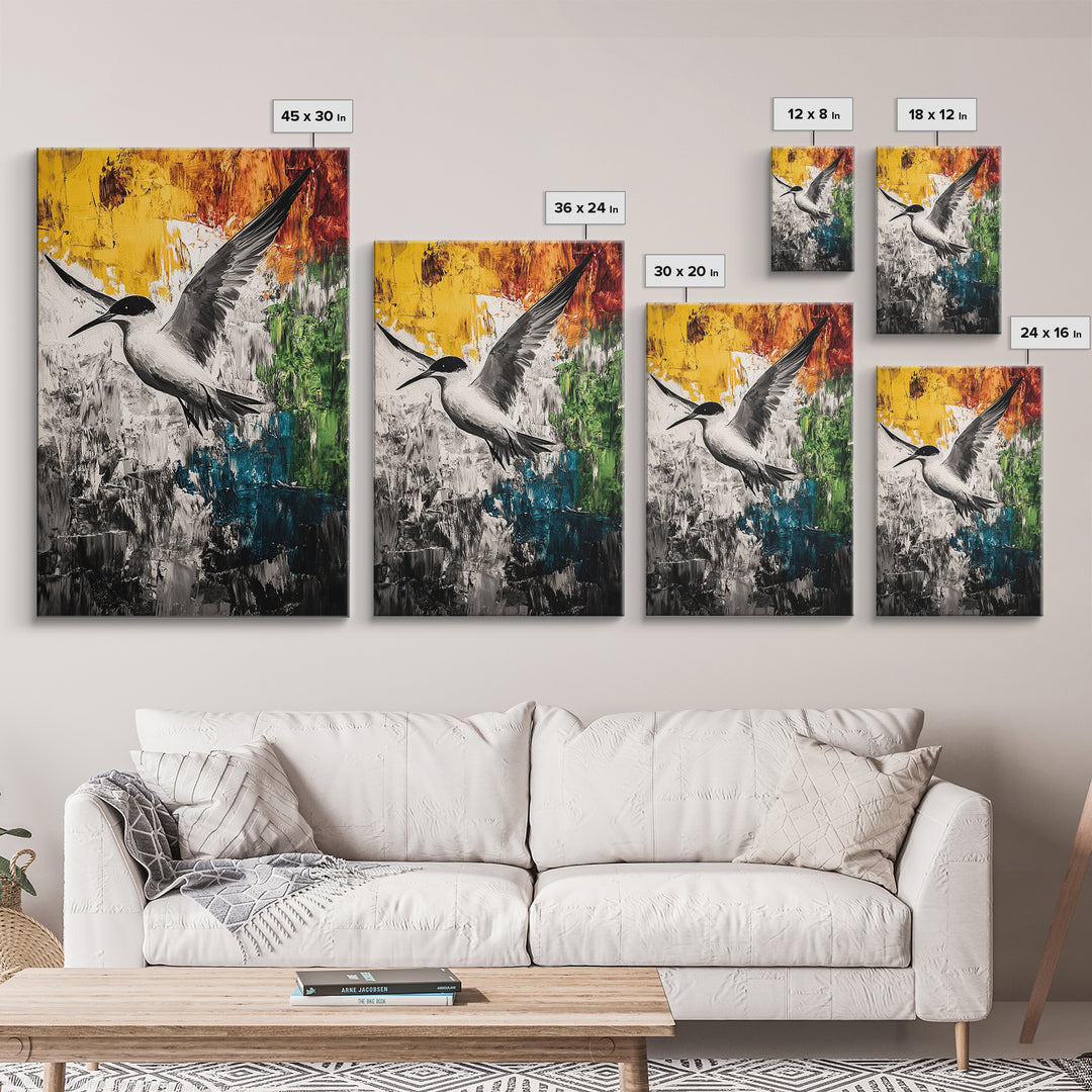 Abstract Bird, Colorful Nature Art, Modern Wildlife Painting, Coastal Framed Canvas Print, Boho Wall Art, Nature Lover Gift, Bedroom Decor