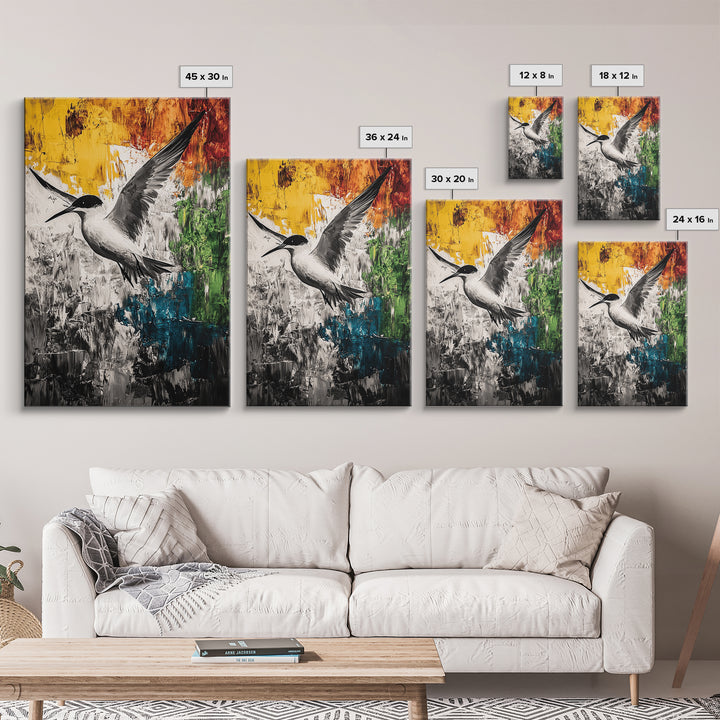Abstract Bird, Colorful Nature Art, Modern Wildlife Painting, Coastal Framed Canvas Print, Boho Wall Art, Nature Lover Gift, Bedroom Decor
