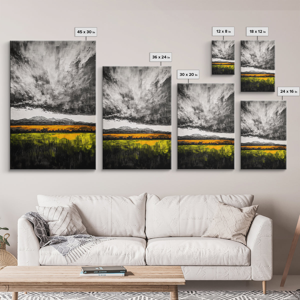 Dramatic Sky, Mountain Landscape, Autumn Wall Art, Golden Field Canvas Print, Rustic Home Decor, Modern Farmhouse Art, Large Wall Art