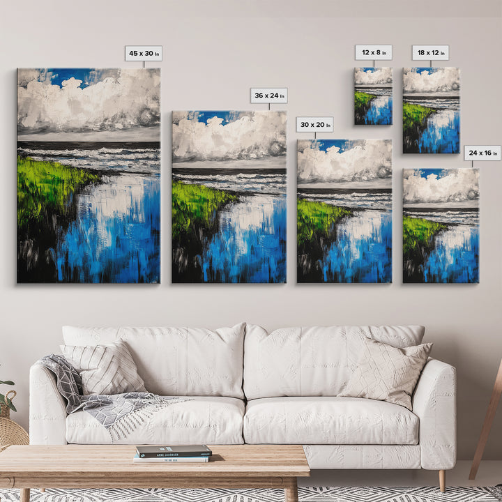 Ocean Reflections, Coastal Wall Art, Blue Abstract Beach Scene, Seascape Framed Canvas Print, Modern Home Decor, Living Room Wall Art