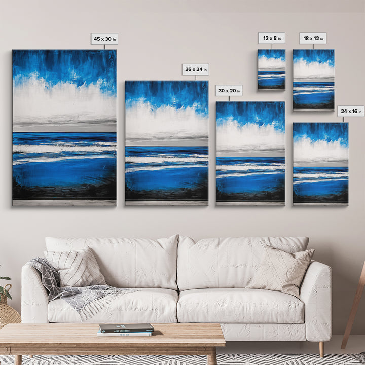 Abstract Seascape, Blue Horizon Art, Minimalist Ocean Painting, Coastal Living Room Decor, Large Framed Canvas Print, Modern Wall Art