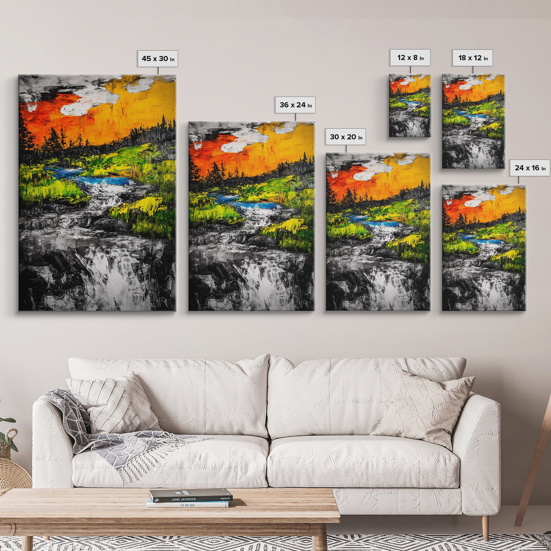 Autumn River, Nature Wall Art, Modern Landscape, Framed Canvas Print, Rustic Home Decor, Office Artwork, Vibrant Sunset Painting