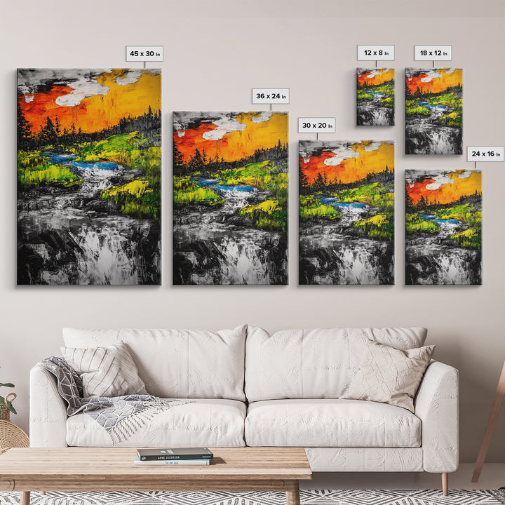 Autumn River, Nature Wall Art, Modern Landscape, Framed Canvas Print, Rustic Home Decor, Office Artwork, Vibrant Sunset Painting