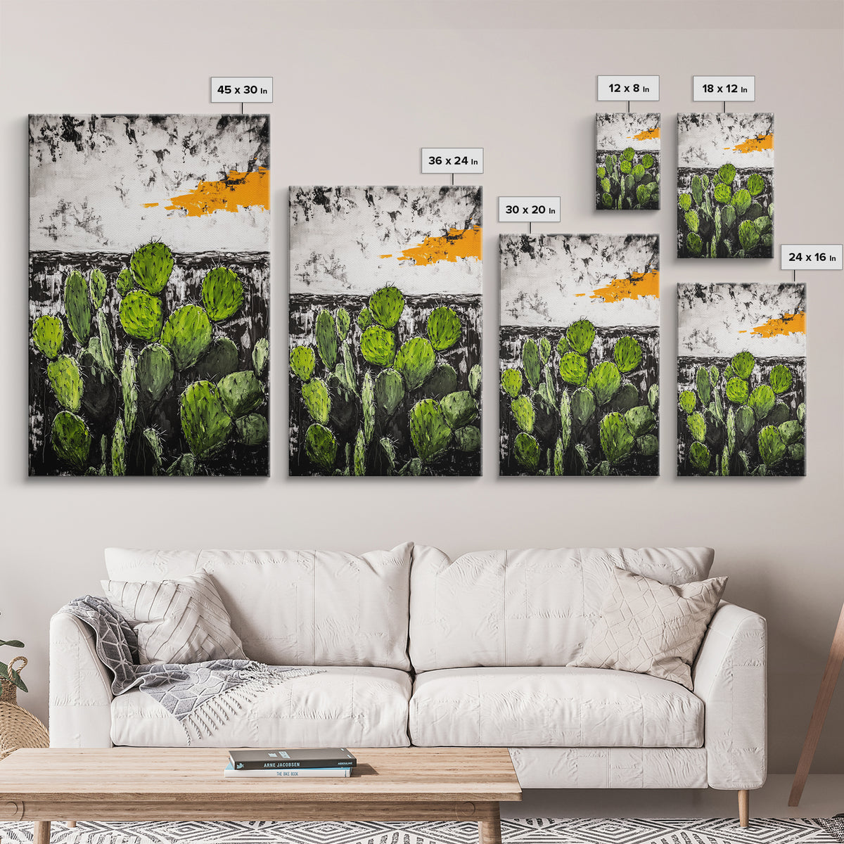 Cactus Art, Desert Scene, Framed Canvas Print, Southwest Wall Art, Boho Home Decor, Minimalist Nature Art, Living Room Statement Piece