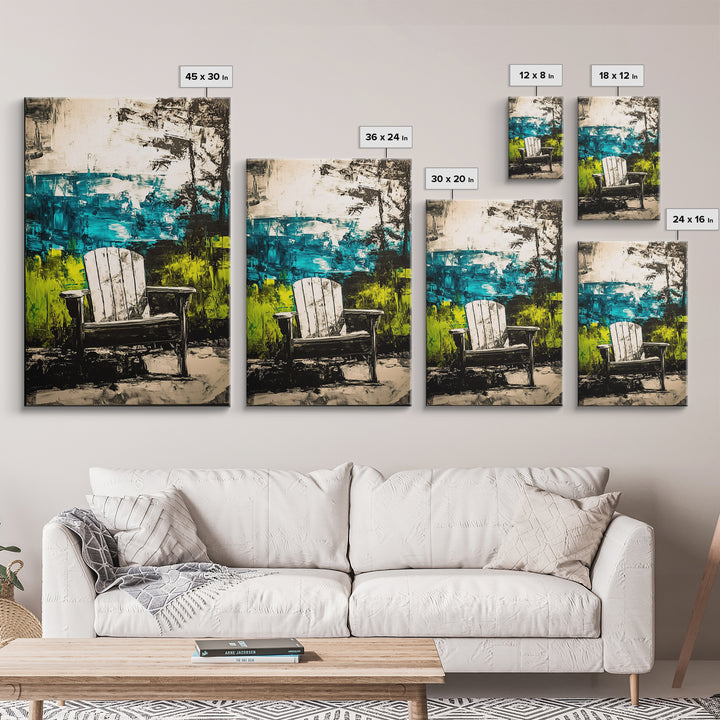 Adirondack Chair, Lakeside View, Framed Canvas Print, Rustic Cabin Decor, Nature Wall Art, Relaxing Retreat Art, Outdoor Artwork