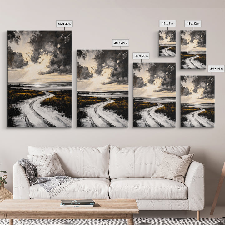 Coastal Sunset, Beach Landscape, Framed Canvas Print, Serene Ocean Art, Golden Hour Painting, Nature Wall Art, Boho Bedroom Decor