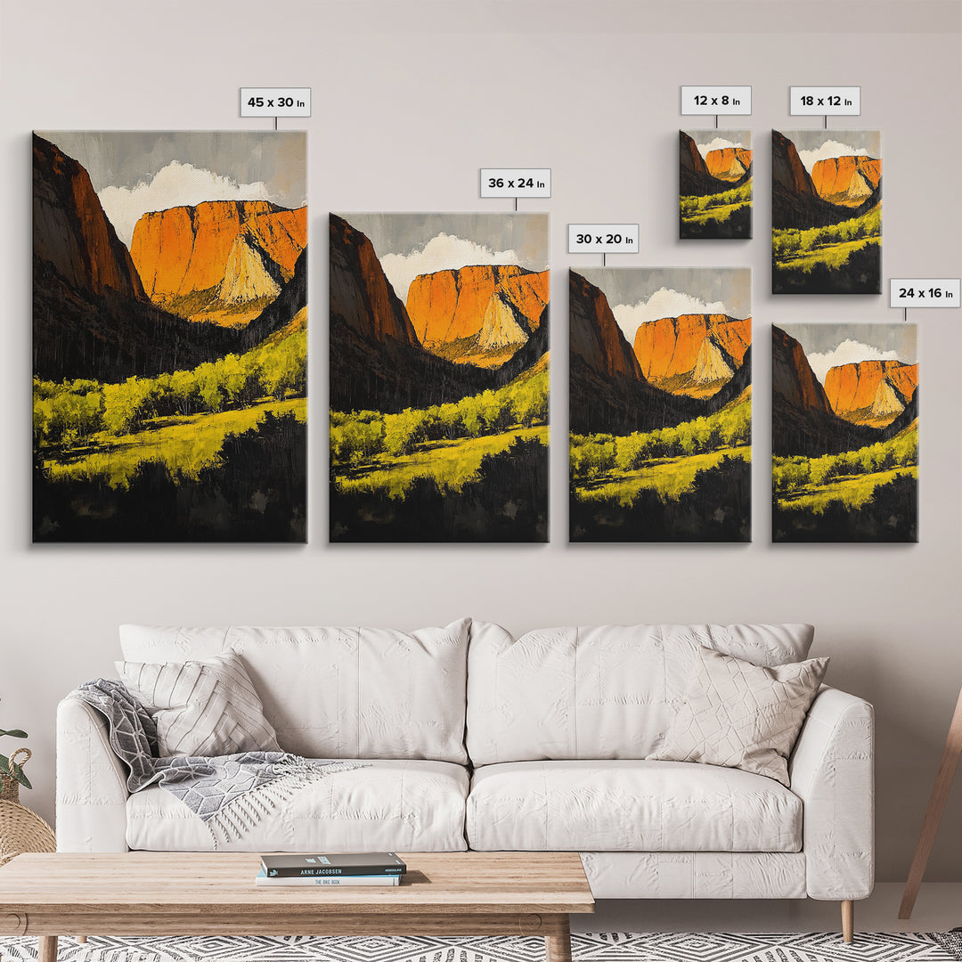Desert Cliffs, Southwestern Art, Autumn Landscape Painting, Warm Earth Tones, Bold Canyon Decor, Nature Scenic Wall Art, Canvas Print