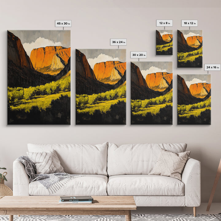 Desert Cliffs, Southwestern Art, Autumn Landscape Painting, Warm Earth Tones, Bold Canyon Decor, Nature Scenic Wall Art, Canvas Print