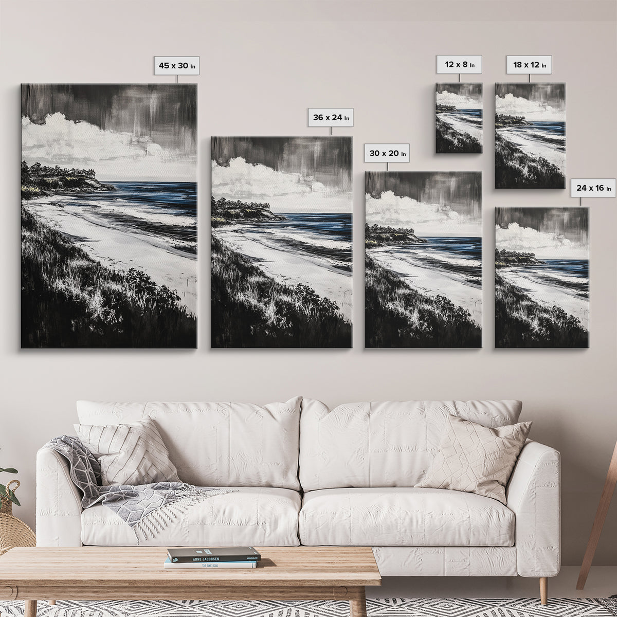 Ocean View, Coastal Landscape, Blue Wave, Framed Canvas Print, Beach House Decor, Modern Wall Art, Minimalist Seascape, Large Wall Art