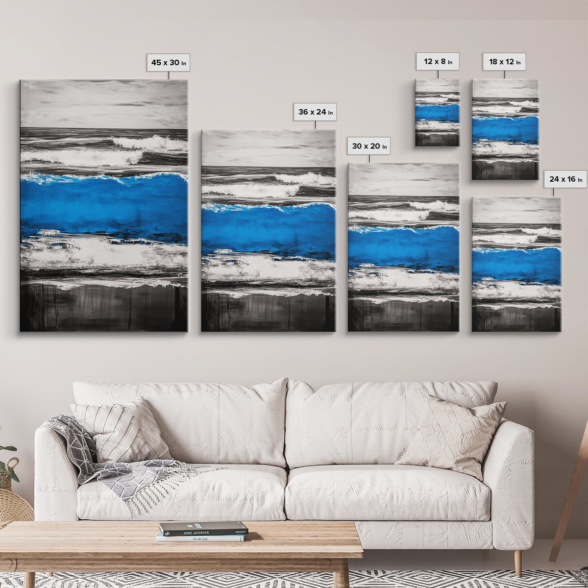 Rolling Waves, Beach Sunset, Blue Ocean, Canvas Print, Coastal Wall Art, Living Room Decor, Nautical Painting, Modern Seascape