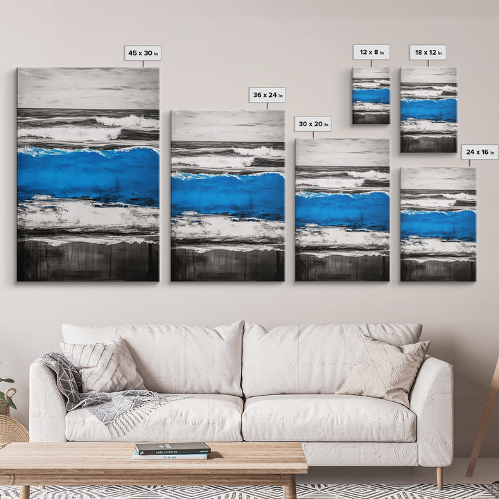 Rolling Waves, Beach Sunset, Blue Ocean, Canvas Print, Coastal Wall Art, Living Room Decor, Nautical Painting, Modern Seascape