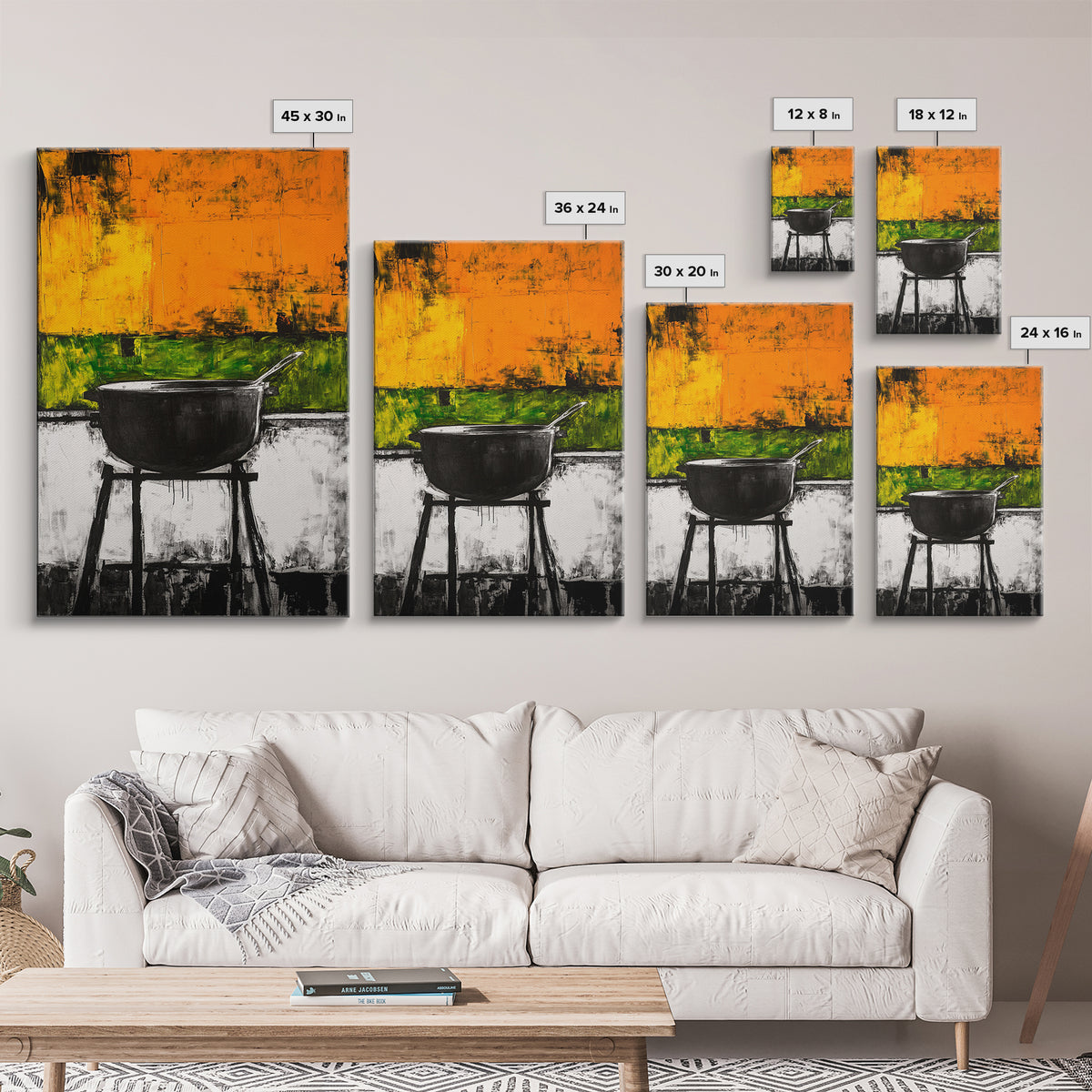 Abstract Kitchen Art, Modern Wall Decor, Rustic Cooking Print, Vibrant Boho Art, Large Wall Print, Dining Room Art, Framed Canvas Print