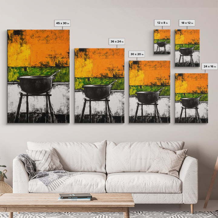 Abstract Kitchen Art, Modern Wall Decor, Rustic Cooking Print, Vibrant Boho Art, Large Wall Print, Dining Room Art, Framed Canvas Print