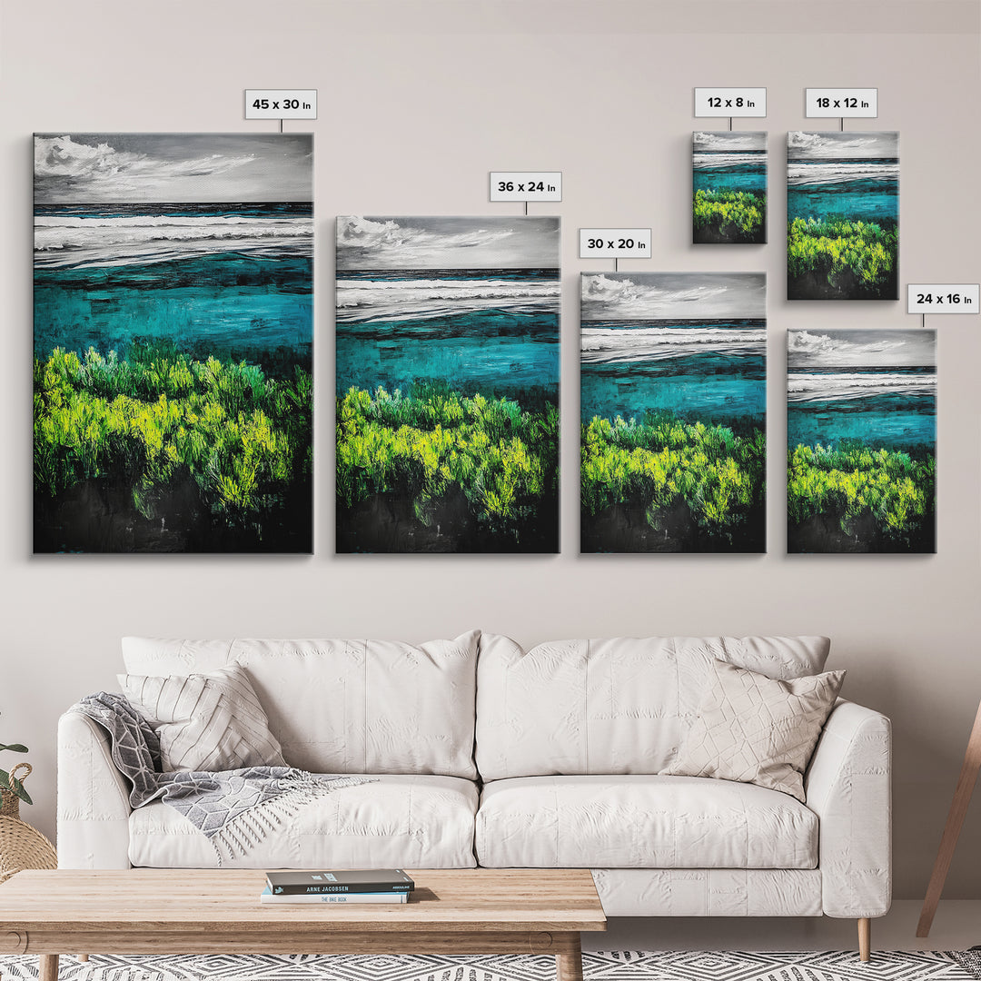 Ocean Landscape Art, Coastal Wall Print, Beach House Decor, Nature Inspired Art, Living Room Art, Minimalist Seascape, Framed Canvas Print