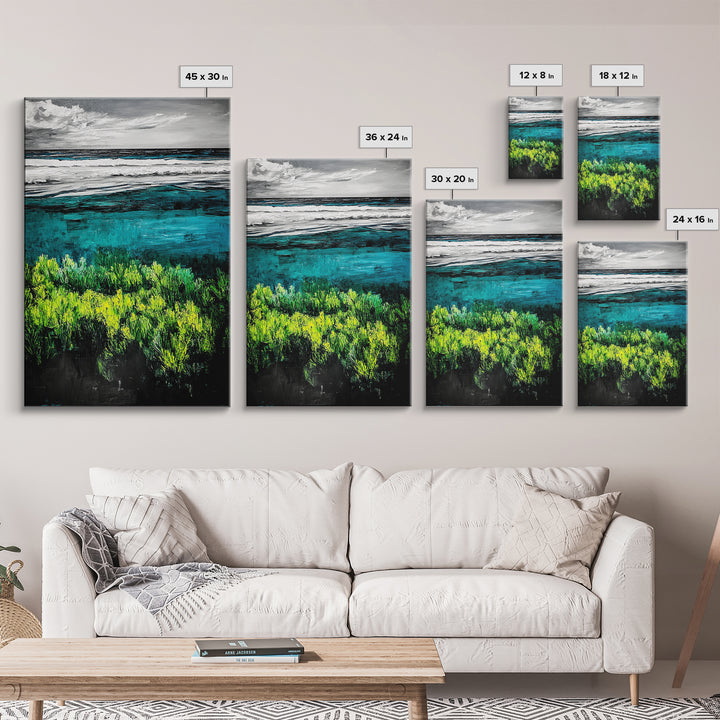 Ocean Landscape Art, Coastal Wall Print, Beach House Decor, Nature Inspired Art, Living Room Art, Minimalist Seascape, Framed Canvas Print