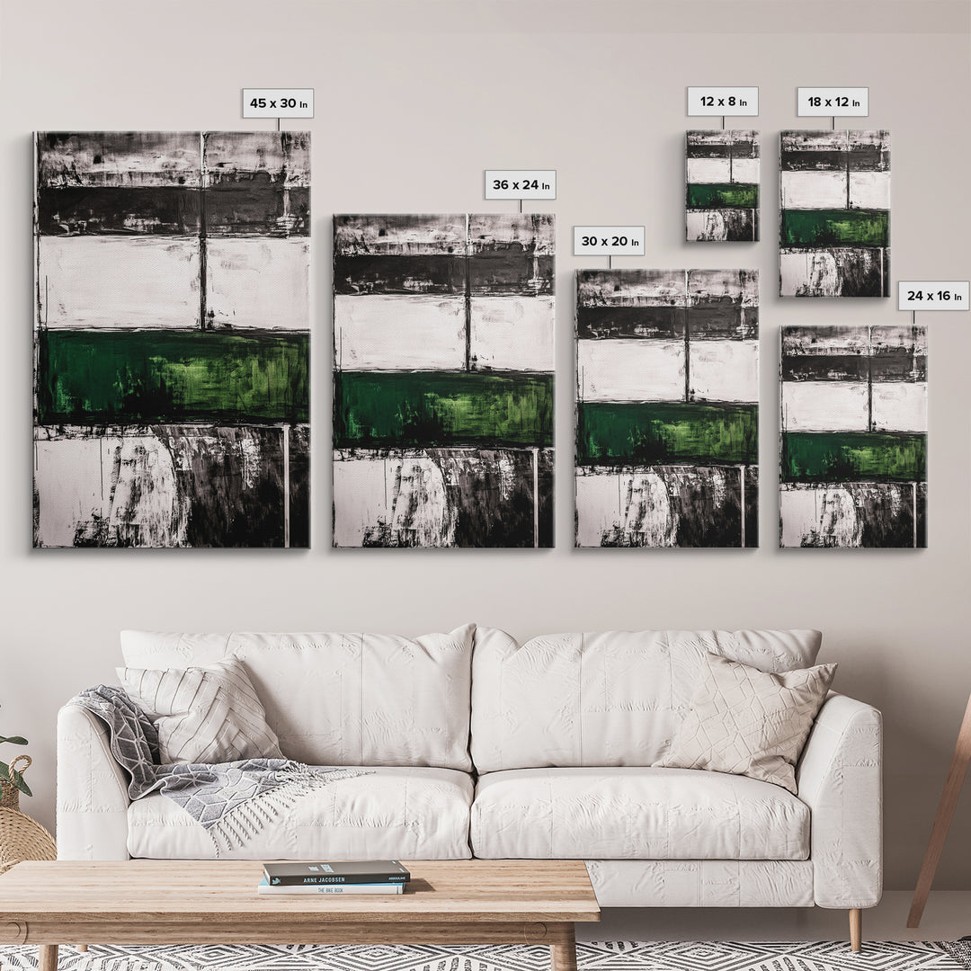 Abstract Art, Black White Green, Modern Wall Decor, Industrial Office Art, Geometric Painting, Contemporary Home Decor, Framed Canvas Print