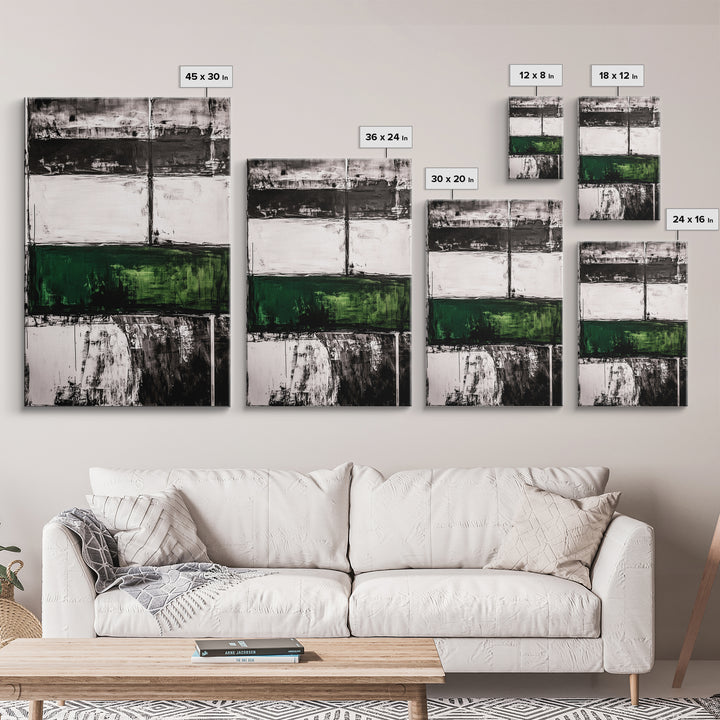 Abstract Art, Black White Green, Modern Wall Decor, Industrial Office Art, Geometric Painting, Contemporary Home Decor, Framed Canvas Print