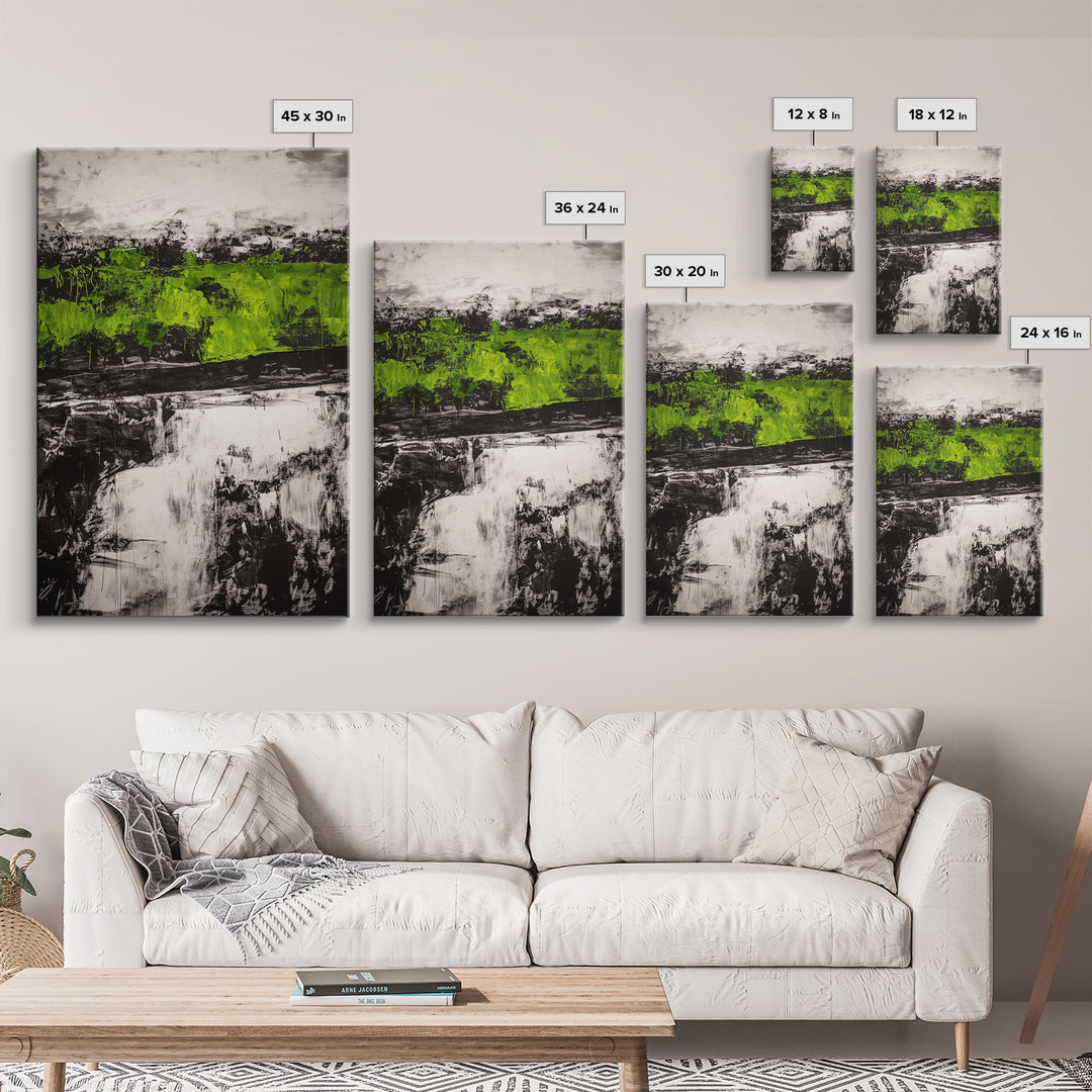 Abstract Art, Green and Black Print, Bold Nature Inspired Decor, Contemporary Wall Art, Modern Home Aesthetic, Framed Canvas Print