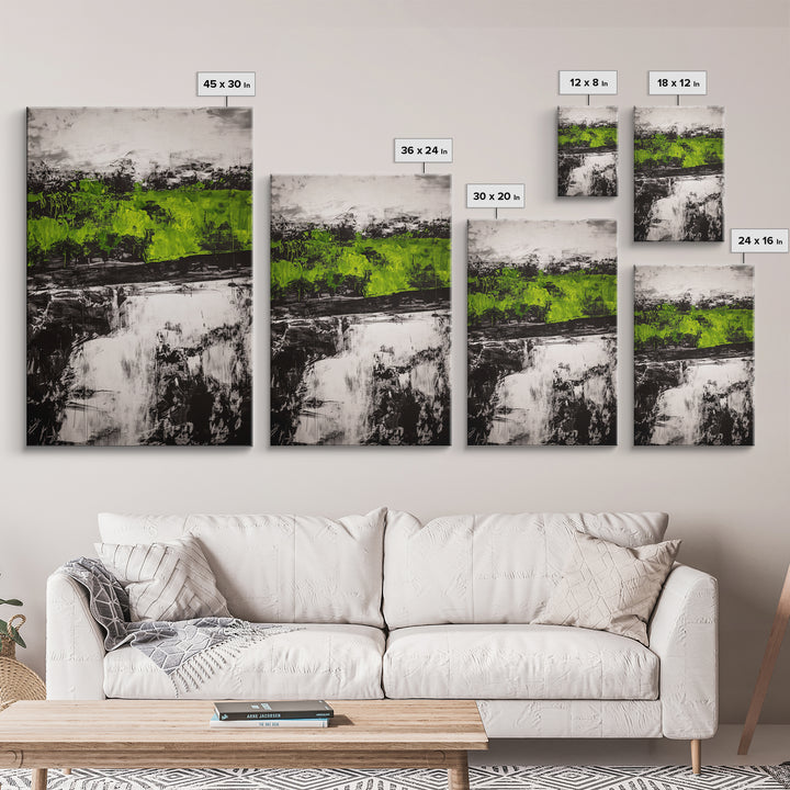 Abstract Art, Green and Black Print, Bold Nature Inspired Decor, Contemporary Wall Art, Modern Home Aesthetic, Framed Canvas Print