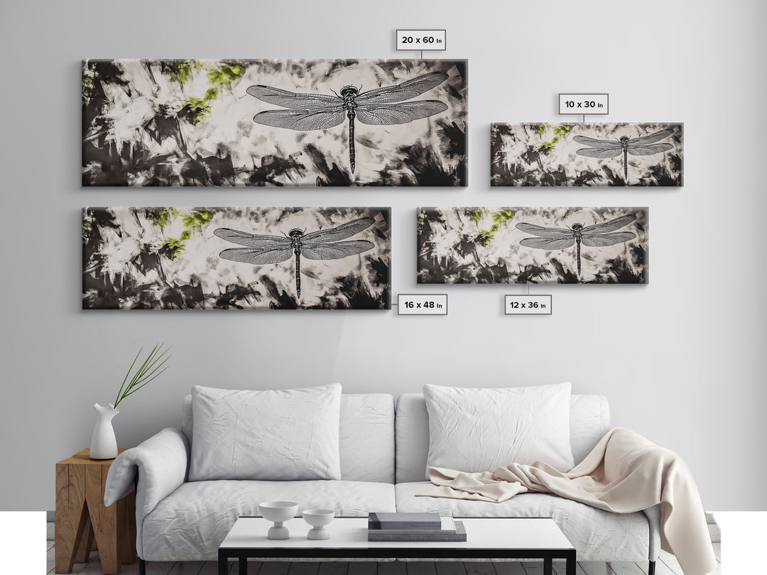 Dragonfly Sketch, Monochrome Nature, Canvas Print, Modern Wall Art, Minimalist Decor, Botanical Illustration, Bedroom Artwork