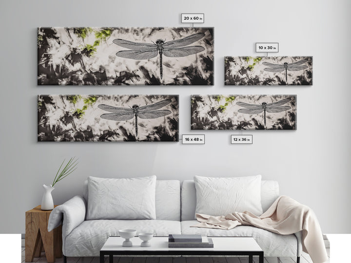 Dragonfly Sketch, Monochrome Nature, Canvas Print, Modern Wall Art, Minimalist Decor, Botanical Illustration, Bedroom Artwork