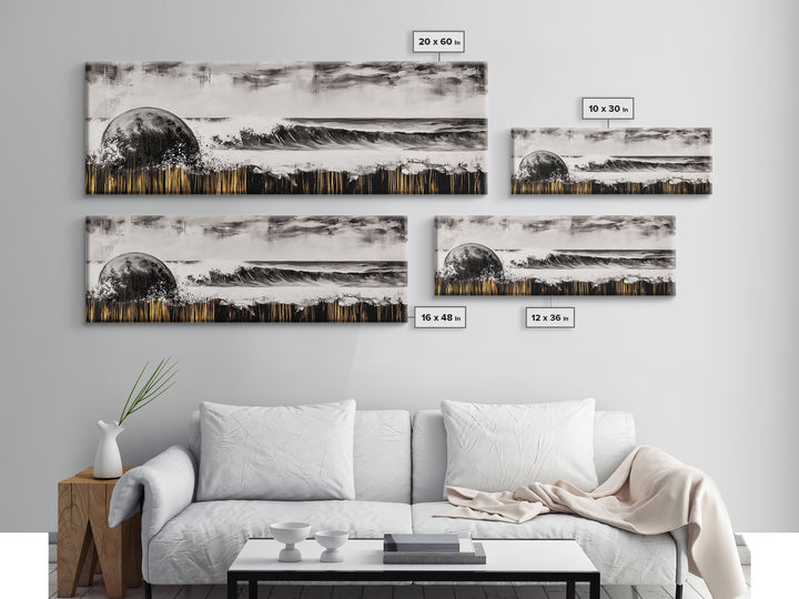 Surreal Ocean Art, Black and White Wave Print, Modern Seascape Painting, Coastal Wall Decor, Abstract Beach Canvas Print, Framed Canvas Print