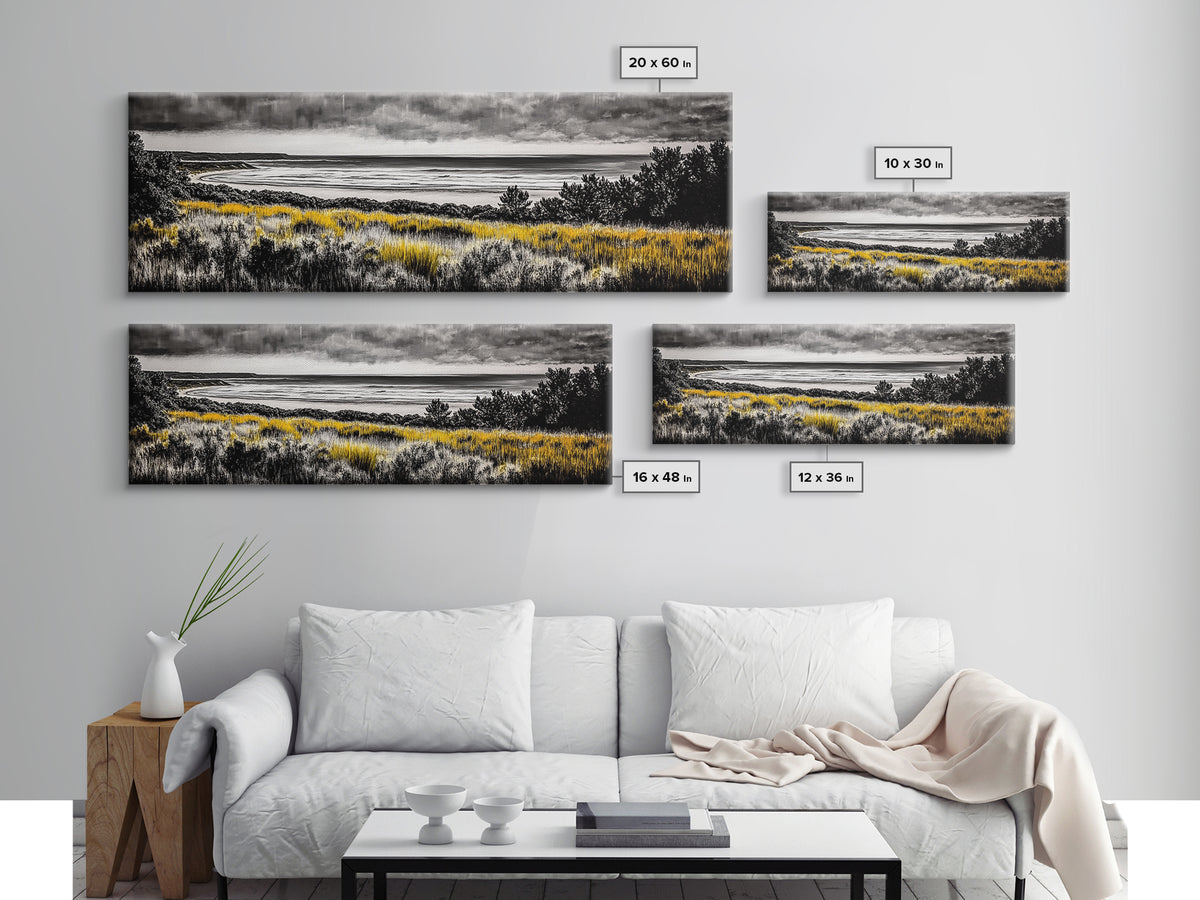 Coastal Storm, Moody Ocean Art, Dramatic Landscape, Black and Gold Print, Framed Canvas Print, Modern Wall Art, Beach House Decor