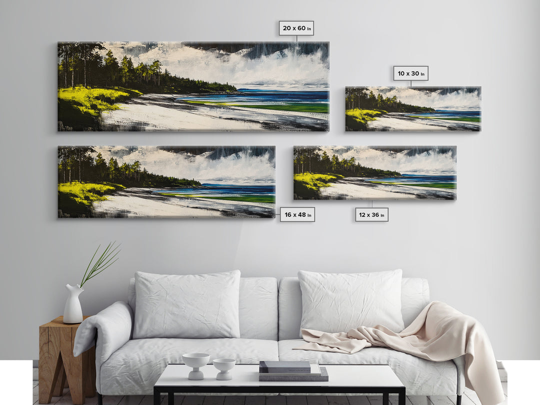 Coastal Landscape, Blue and Green Seascape, Beach Wall Art, Modern Wall Decor, Office Wall Art, Framed Canvas Print, Large Canvas Art