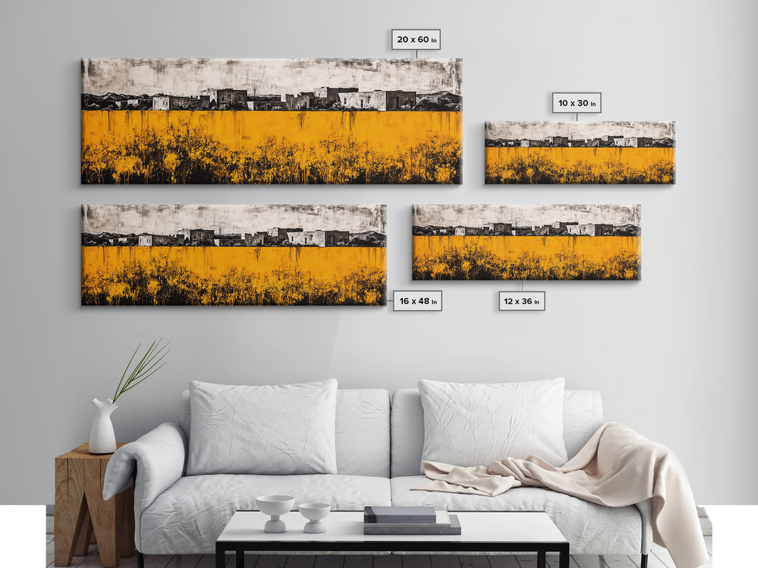 Desert Village, Southwestern Art, Yellow Landscape, Canvas Print, Rustic Wall Decor, Living Room Wall Art, Modern Abstract, Boho Aesthetic
