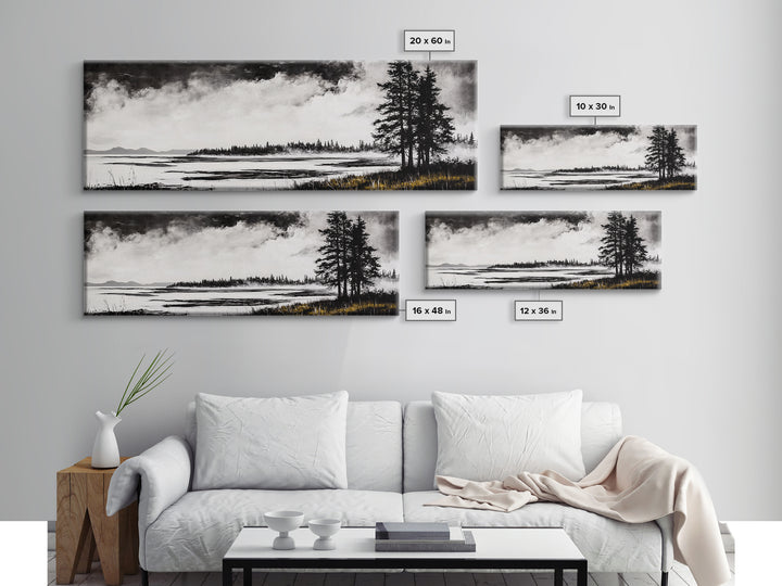 Coastal Landscape Art, Black and White Wall Print, Minimalist Seascape Decor, Modern Beach House Artwork, Canvas Print