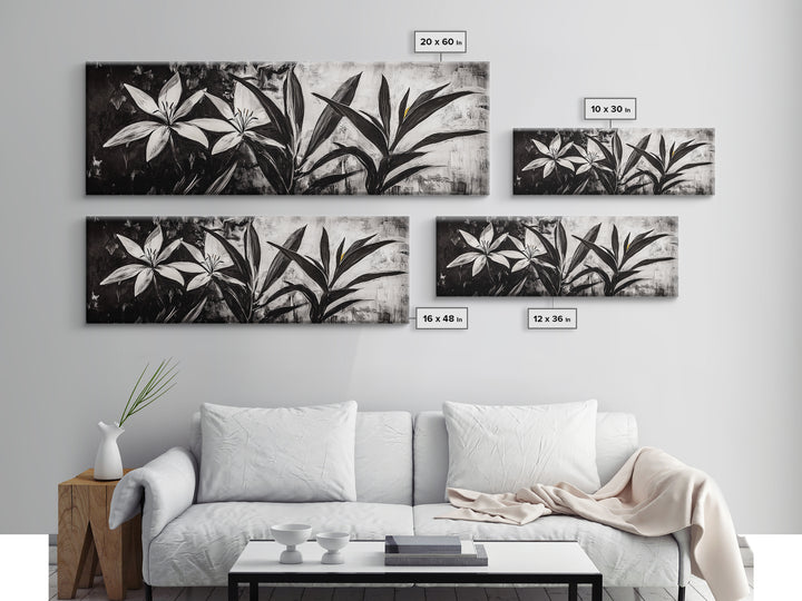 Monochrome Floral, Black and White Flowers, Botanical Wall Art, Minimalist Decor, Framed Canvas Print, Bedroom Art, Modern Aesthetic, Elegant Art