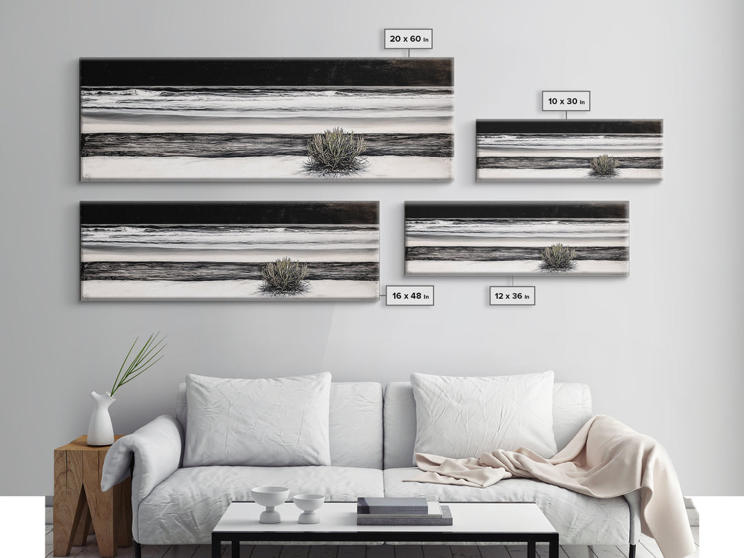 Black and White Seascape, Coastal Wall Art, Minimalist Ocean Art, Modern Beach Decor, Framed Canvas Print, Bedroom Art, Monochrome Landscape