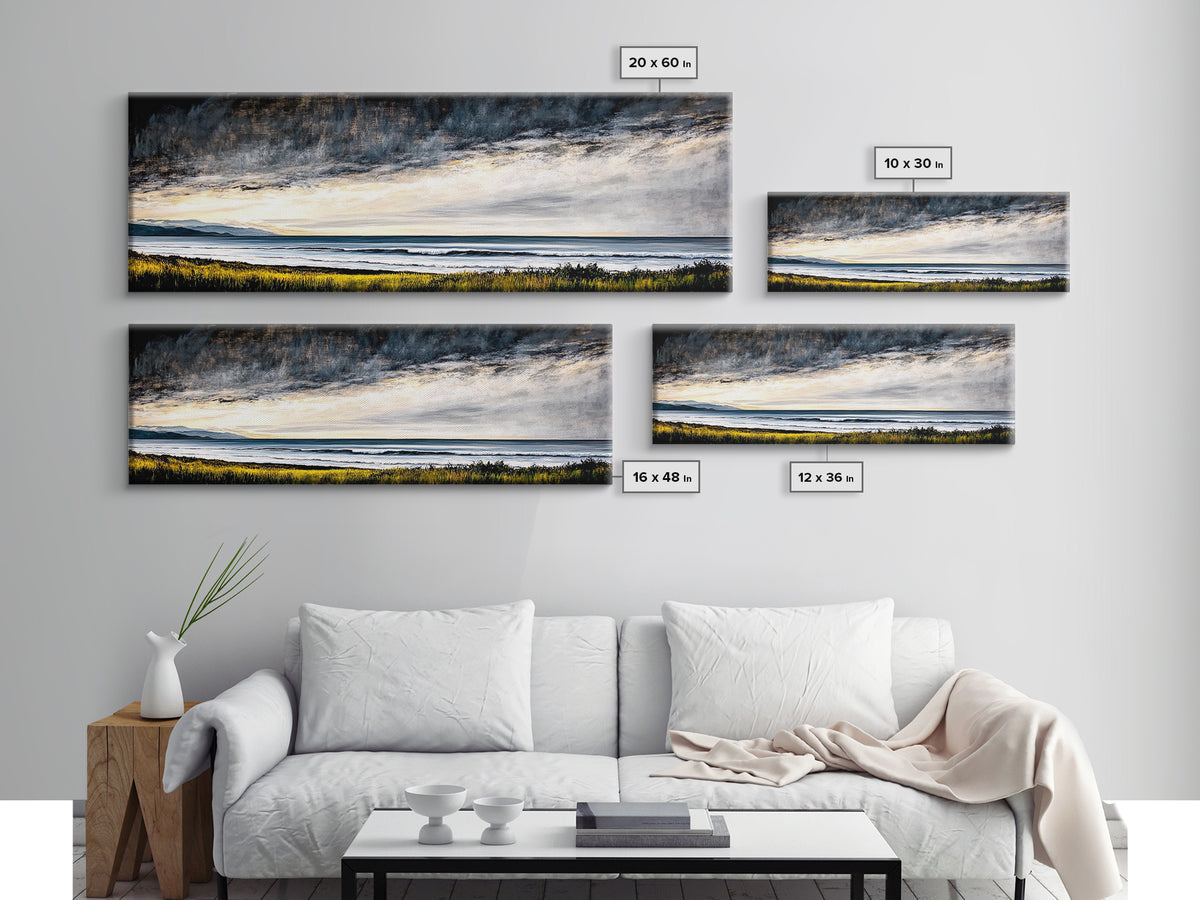 Coastal Storm, Dramatic Sky, Seascape Painting, Canvas Print, Ocean Wall Art, Minimalist Style, Large Art, Bedroom Decor, Moody Tones