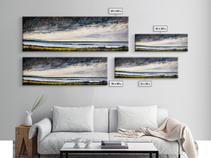 Coastal Storm, Dramatic Sky, Seascape Painting, Canvas Print, Ocean Wall Art, Minimalist Style, Large Art, Bedroom Decor, Moody Tones