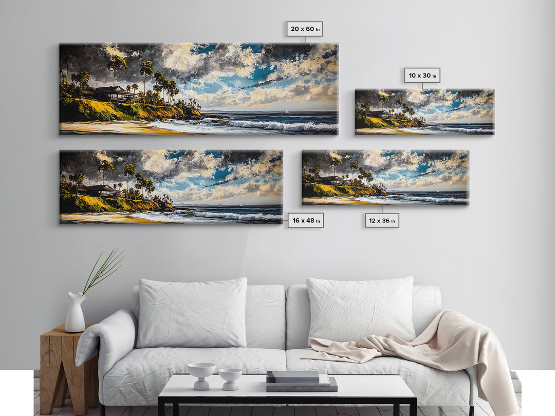 Beach Escape, Cliffside Home, Coastal Scene, Canvas Print, Ocean Landscape, Beach House Art, Nautical Decor, Living Room Artwork